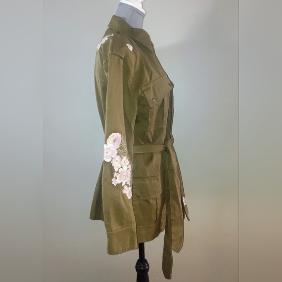 Rebecca Minkoff Franky Olive Green Floral Embroidered Military Jacket Medium - Picture 5 of 11